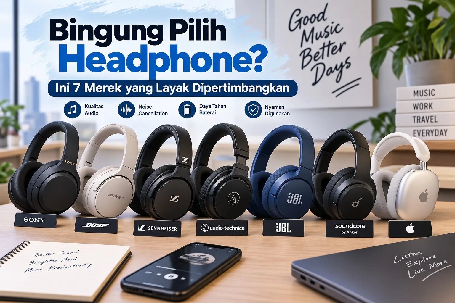 Daftar 7 merek headphone terbaik 2026 tawarkan kualitas audio jernih dan fitur canggih untuk aktivitas harian