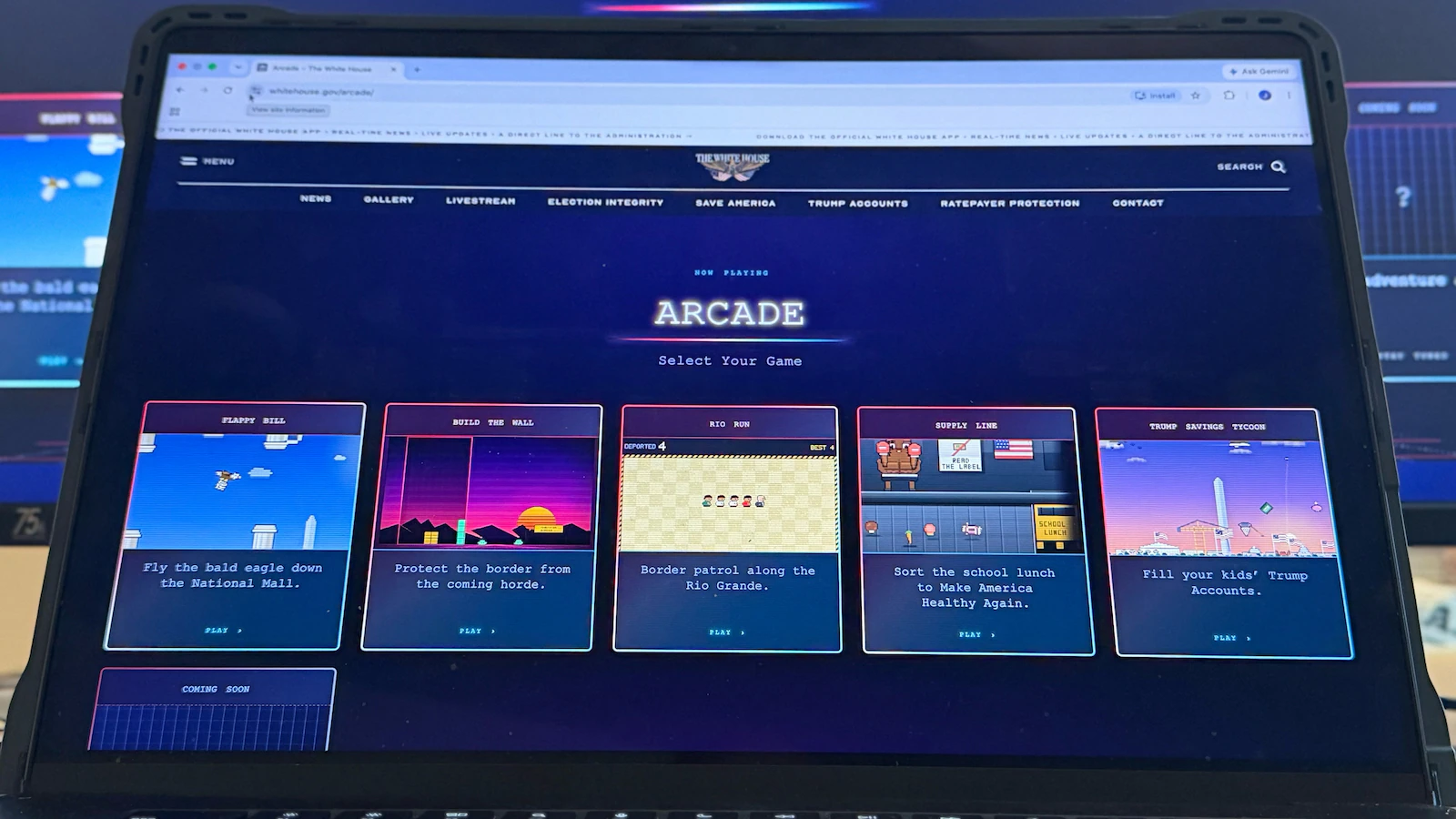 Tampilan video game retro Arcade di website resmi Gedung Putih