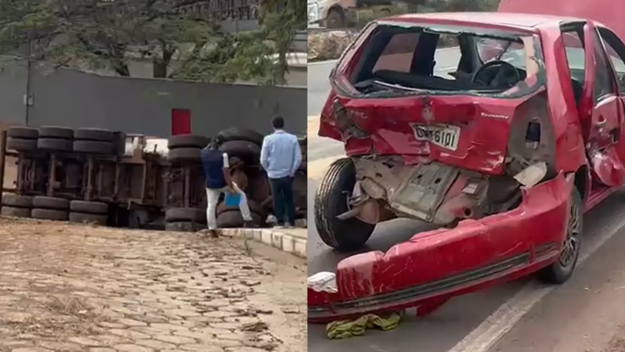 Aksi heroik pengemudi melompat dari mobil untuk selamatkan diri dari truk rem blong