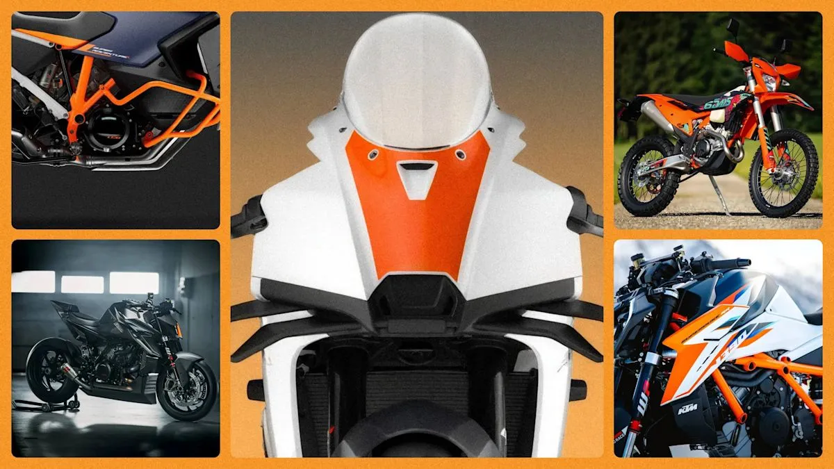 Deretan motor sport dan off-road KTM terbaru dengan latar belakang lintasan balap