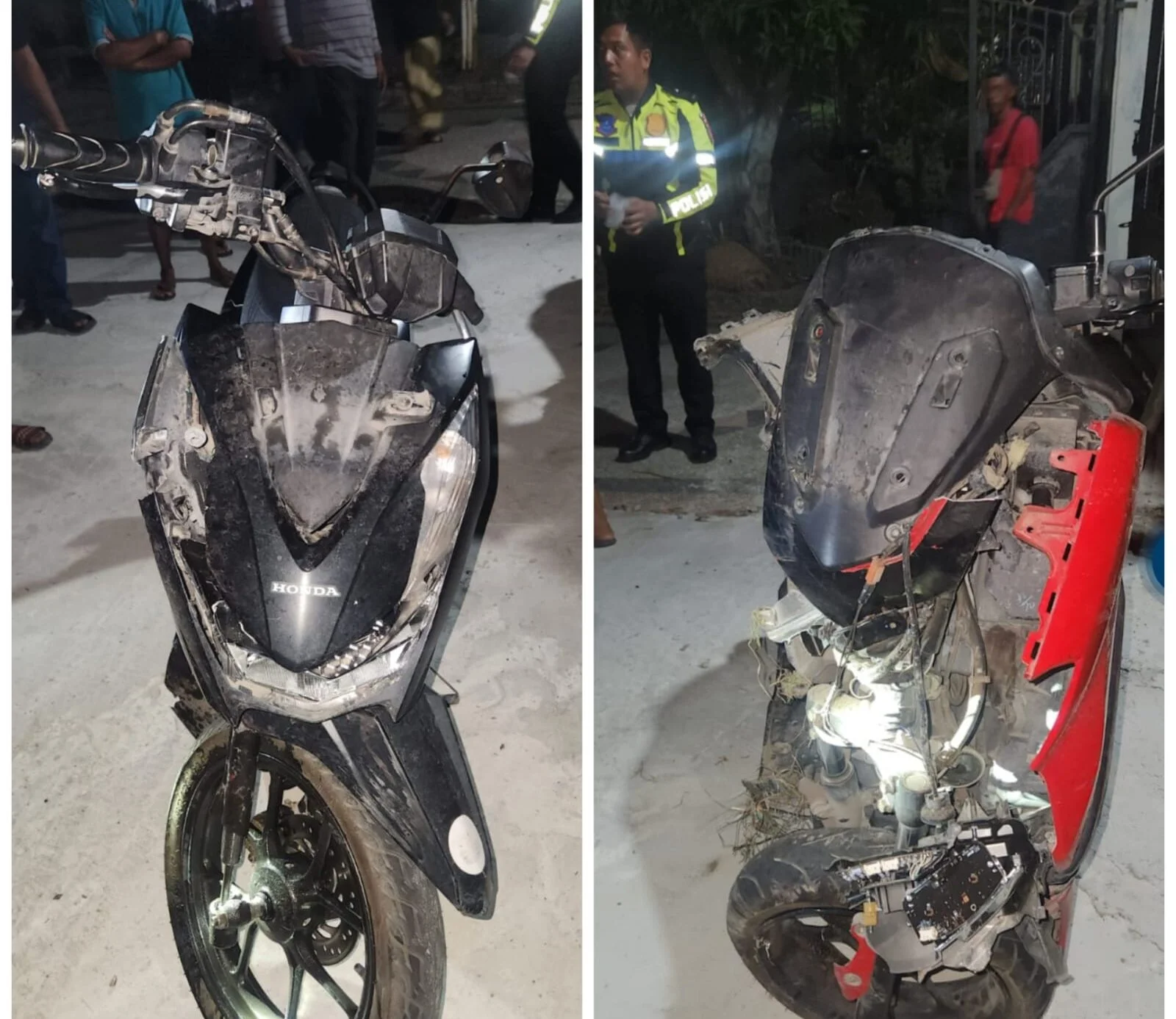 Petugas kepolisian melakukan olah TKP di lokasi kecelakaan Jalan Tegal Sari, Mandau