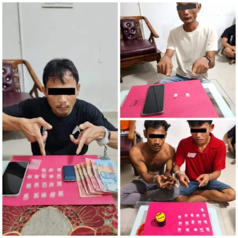 Tim Opsnal Polsek Mandau ringkus 4 pengedar sabu di Simpang Puncak dengan barang bukti 36 paket