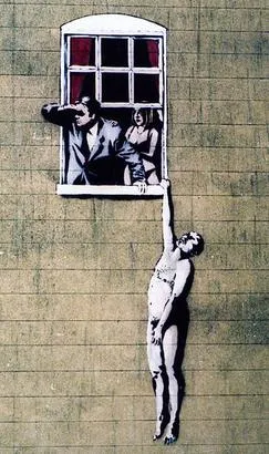 Banksy seniman jalanan anonim asal Inggris yang dikenal dengan karya stensil satir global