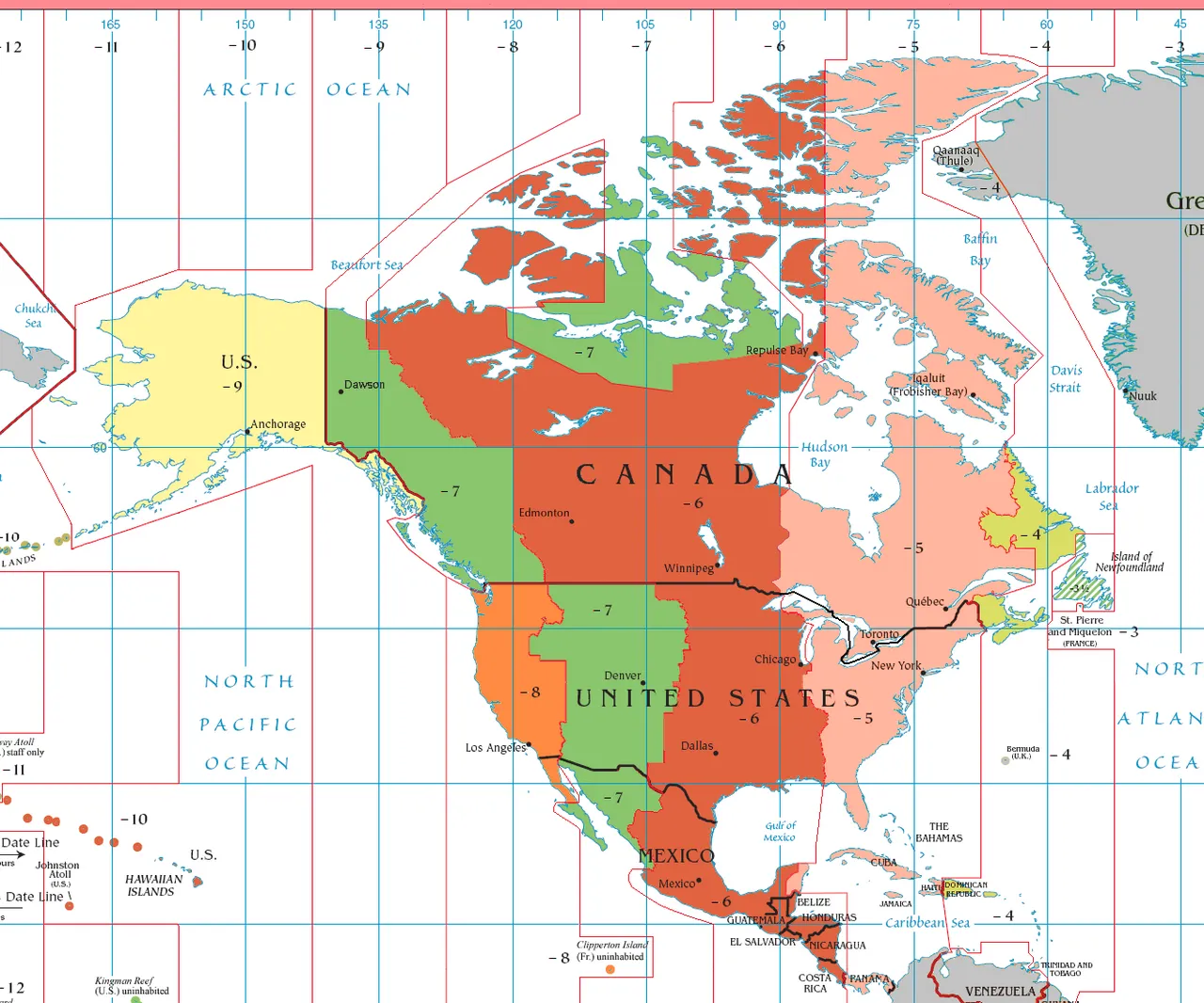 Central Time Zone mencakup berbagai wilayah di Amerika Utara dengan pembagian waktu standar dan musim panas yang teratur