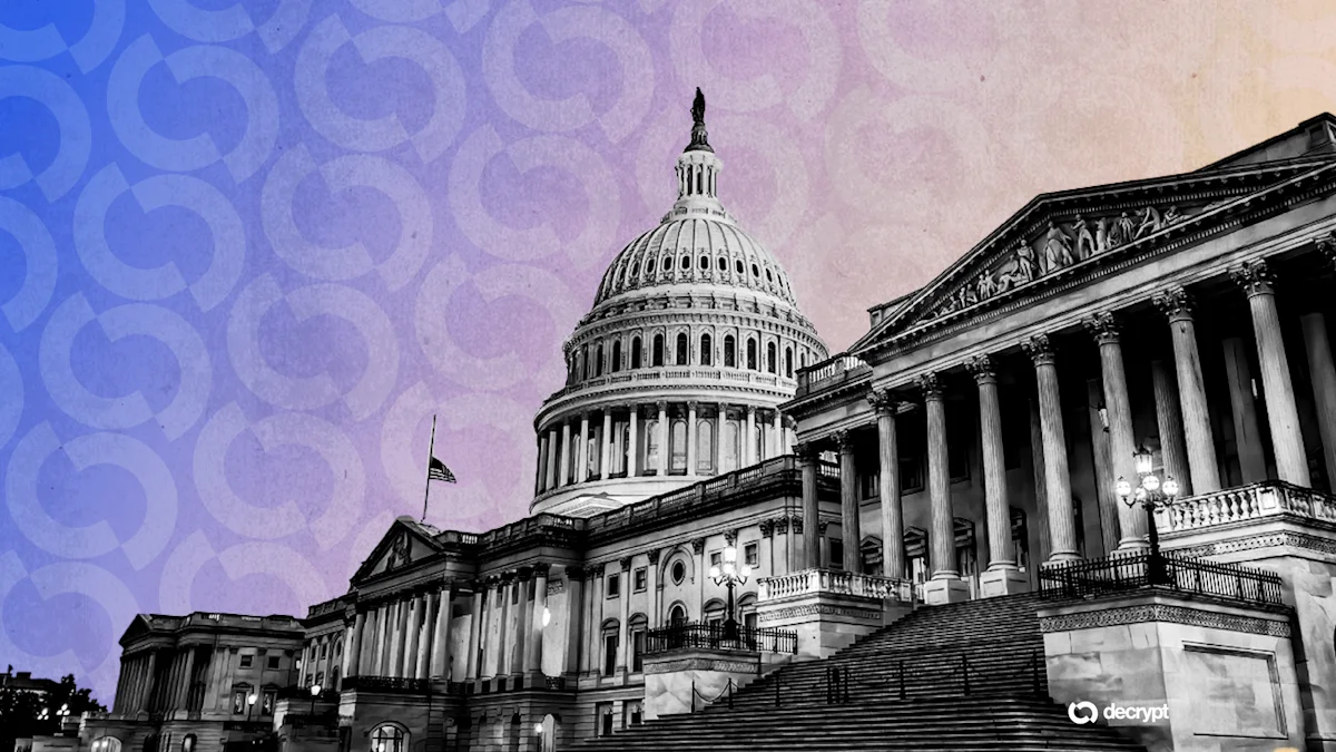 Gedung putih dan simbol aset digital kripto di Washington